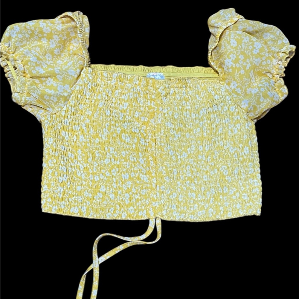 No Boundaries Yellow Smocked Floral Top